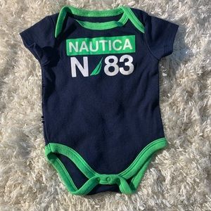 NAUTICA ONE-PIECE NAVY BLUE AND GREEN 0-3 MONTHS